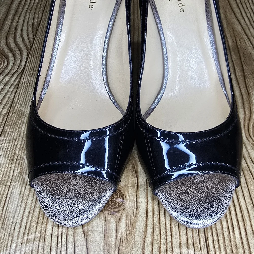 Kate Spade Black Patent‎ Leather Peep Toe Heels Size 8